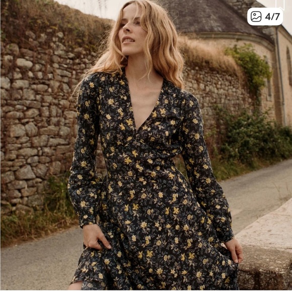 Doen noir winding blossoms Charleston midi dress size medium - Picture 4 of 7